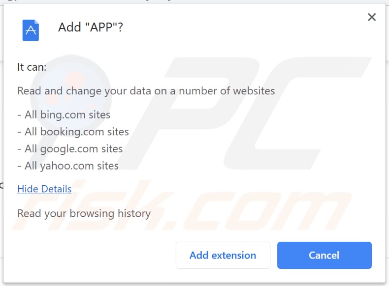 APP vraagt om toestemming voor toegang tot gegevens op Chrome
