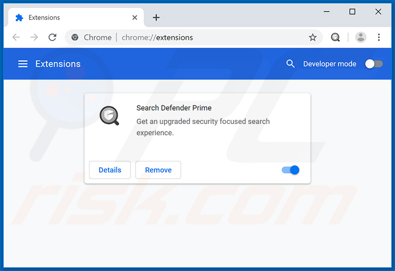 Verwijdering searchdefenderprime.com gerelateerde Google Chrome extensies