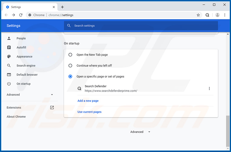 Verwijdering searchdefenderprime.com uit Google Chrome startpagina