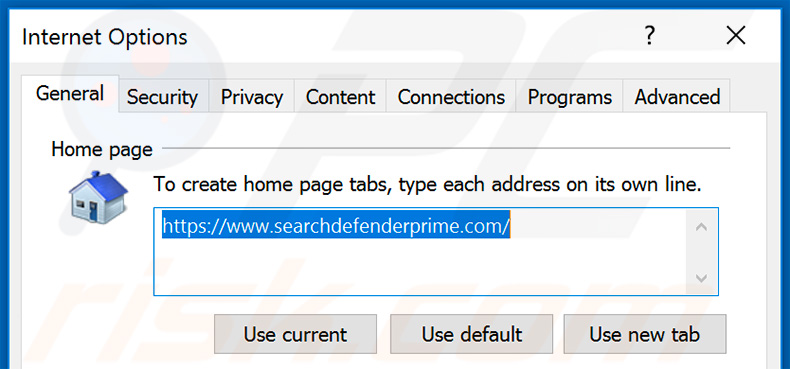 Verwijdering searchdefenderprime.comuit Internet Explorer startpagina