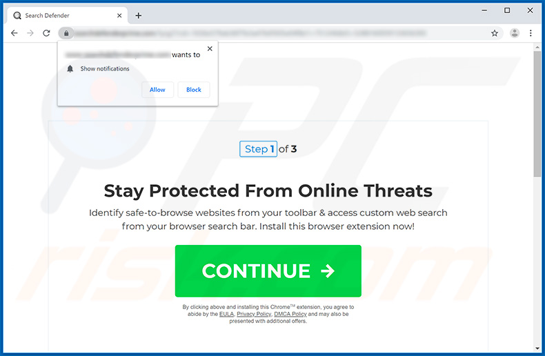 Website promoot de Search Defender Prime browserkaper