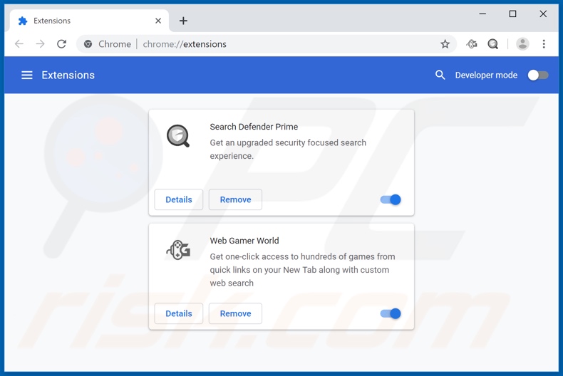 Verwijdering webgamerworld.com gerelateerde Google Chrome extensies