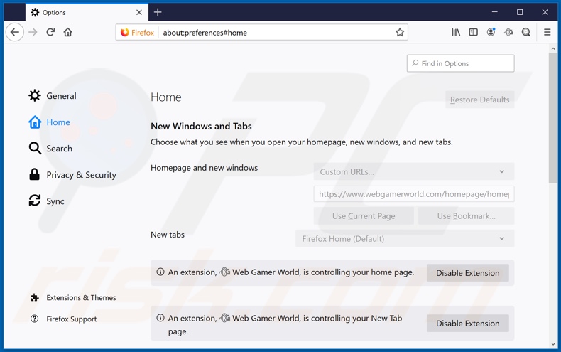 webgamerworld-ff2 Verwijdering webgamerworld.com uit Mozilla Firefox startpagina