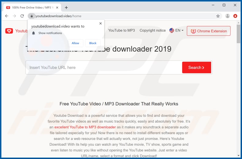 youtubedownload[.]video pop-up doorverwijzingen