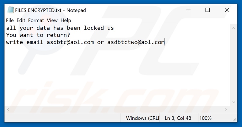 Asd ransomware tekstbestand (FILES ENCRYPTED.txt)