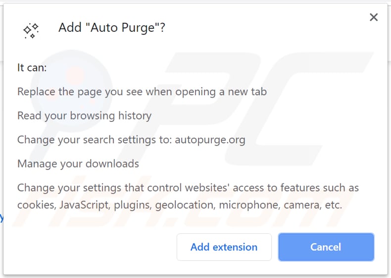 Auto Purge browserkaper vraagt om rechten