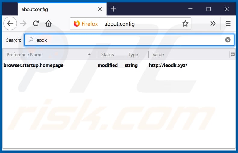 Verwijdering ieodk.xyz uit Mozilla Firefox standaard zoekmachine