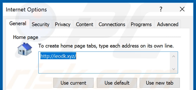 Verwijdering ieodk.xyz uit Internet Explorer startpagina
