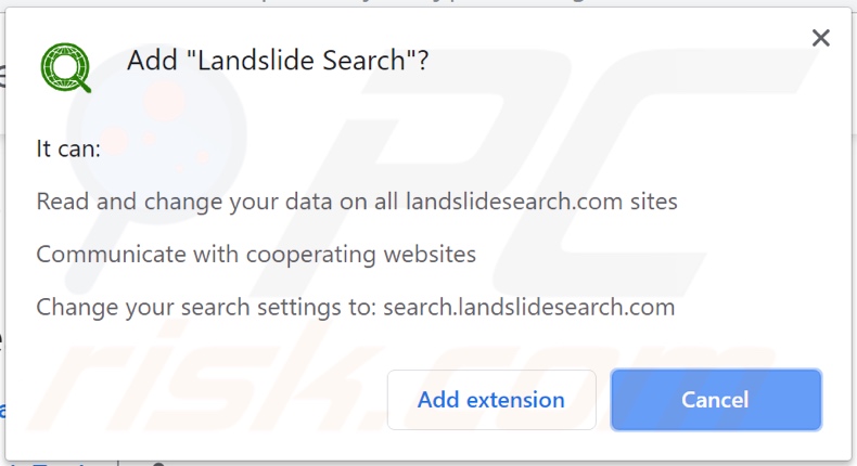 Landslide Search browserkaper vraagt om toestemmingen