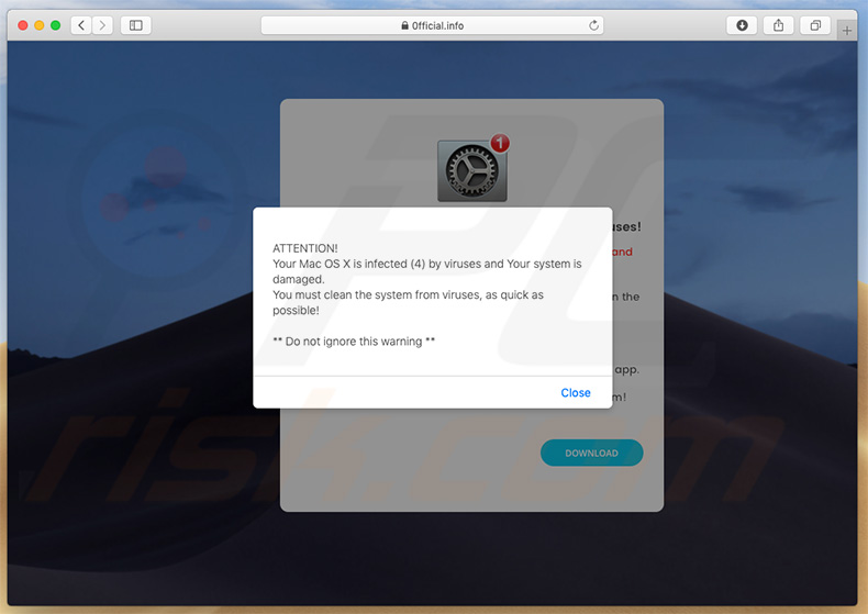 Mac OS X Is Infected (4) By Viruses pop-up oplichting