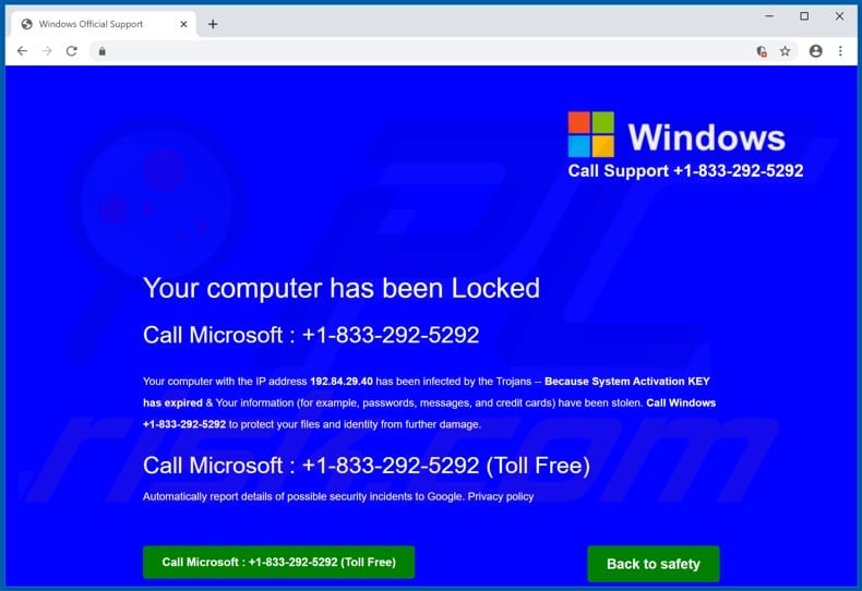 Microsoft Protected Your Computer oplichting achtergrondpagina