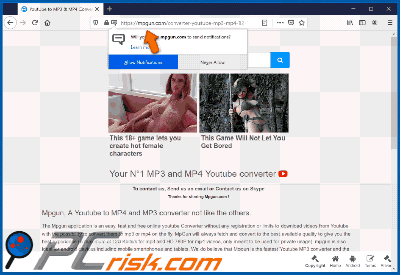 mpgun.com verwijst door naar kwaadaardige website in gif