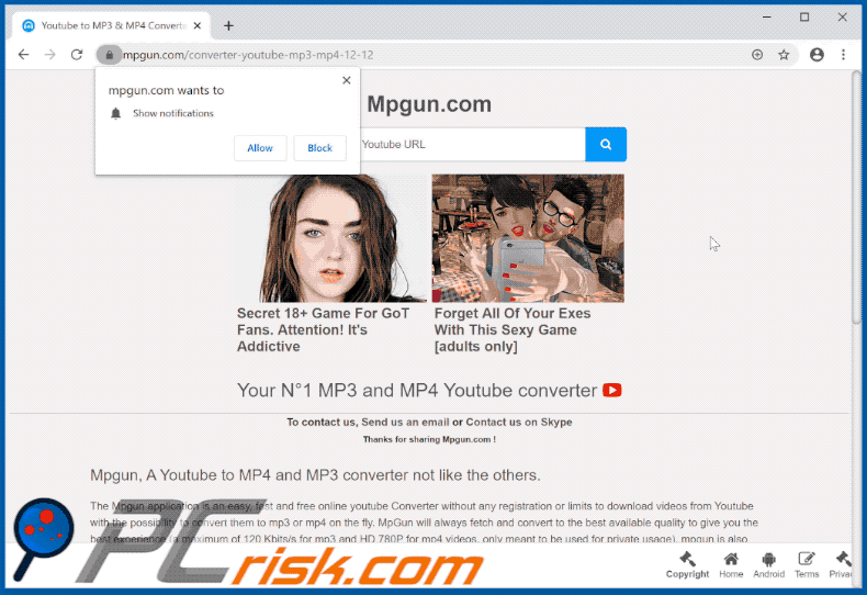 mpgun.com opent een pagina die MergeDocsNow promoot