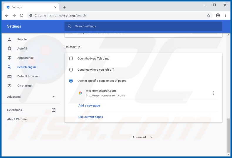 Verwijdering mychromesearch.com uit Google Chrome startpagina