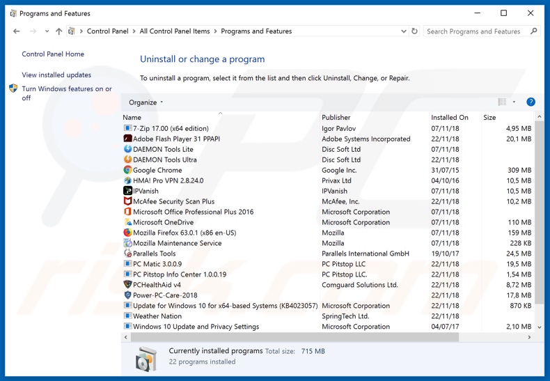 OneSafe PC Cleaner adware deinstalleren via Configuratiescherm