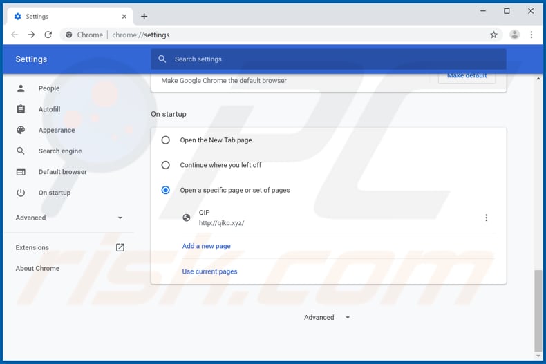Verwijdering qikc.xyz uit Google Chrome startpagina