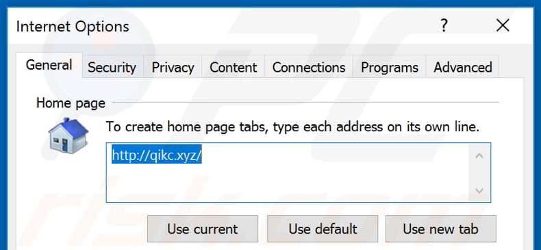 Verwijdering qikc.xyz uit Internet Explorer startpagina