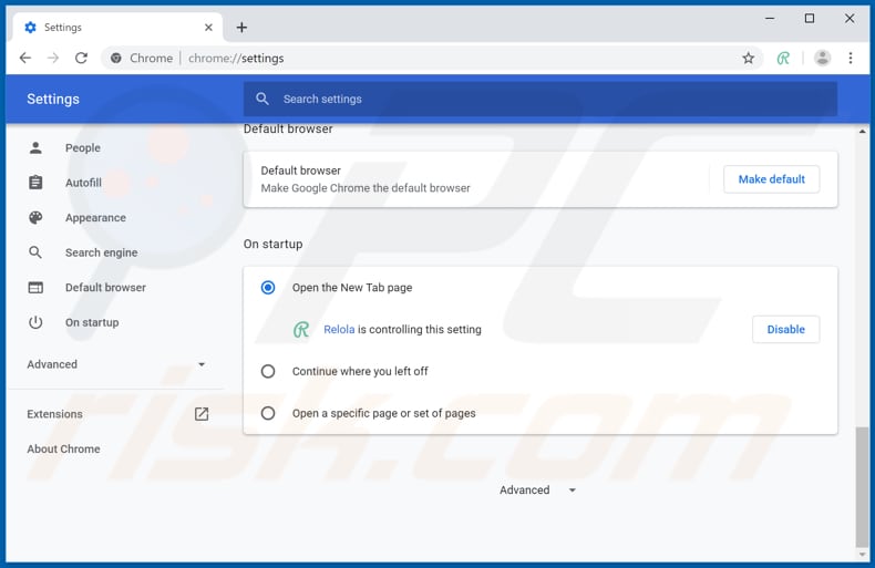 Verwijdering search.relola.com uit Google Chrome startpagina