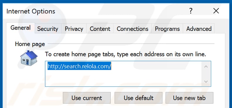 Verwijdering search.relola.com uit Internet Explorer startpagina