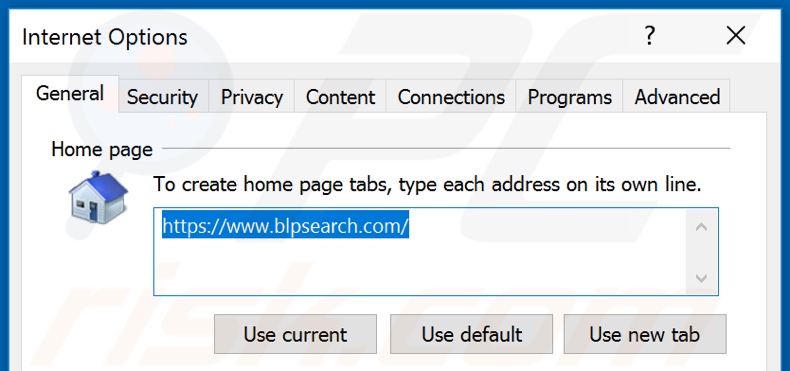 Removing blpsearch.com from Internet Explorer homepage