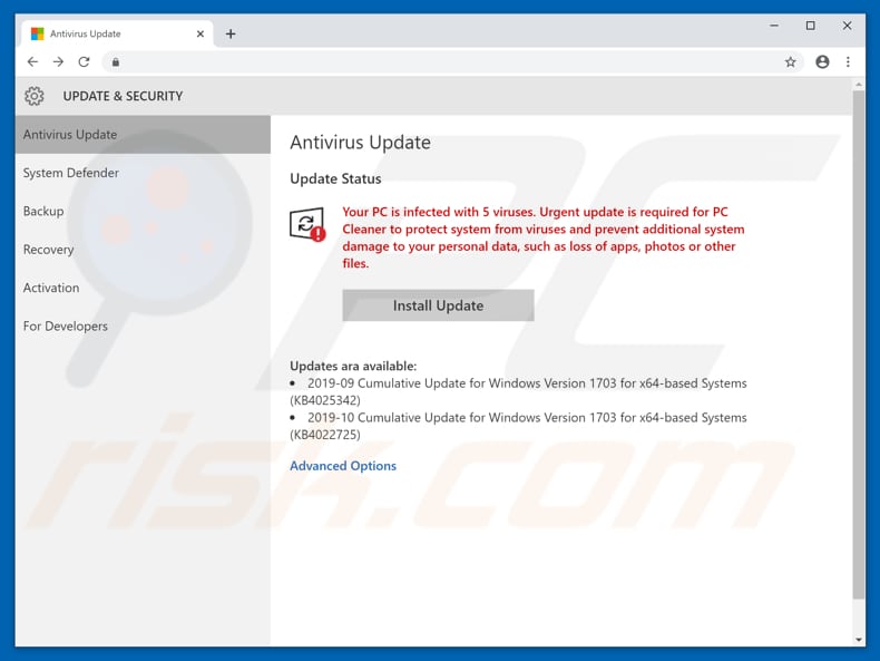 Your PC is infected with 5 viruses oplichting