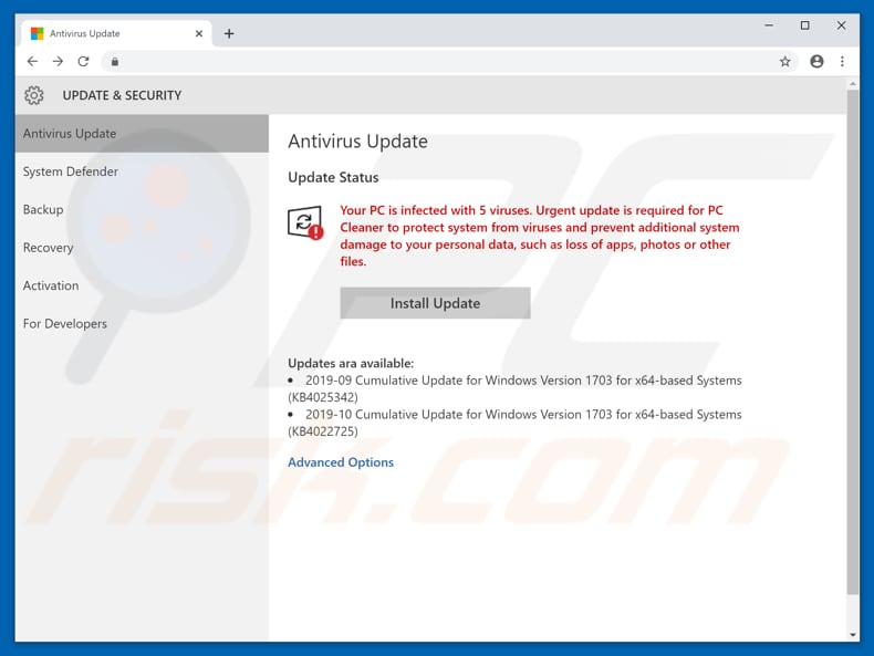 Your PC is infected with 5 viruses oplichting