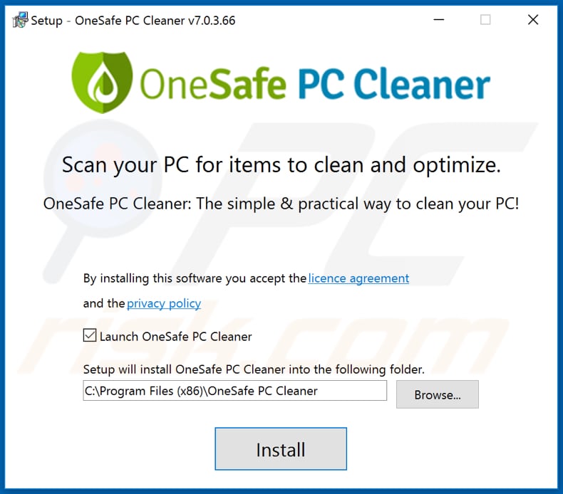 OneSafe PC Cleaner installatie setup