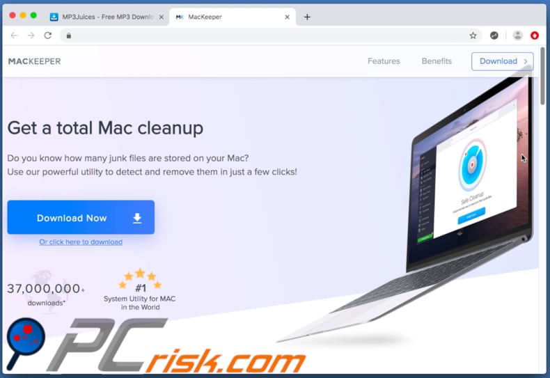 mp3juices.cc verwijst door naar de MacKeeper downloadpagina