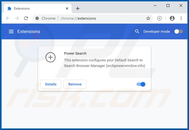 Verwijdering srchpowerwindow.info gerelateerde Google Chrome extensies