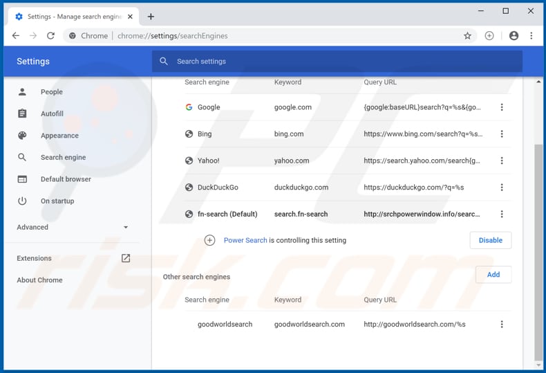 Verwijdering srchpowerwindow.info uit Google Chrome standaard zoekmachine