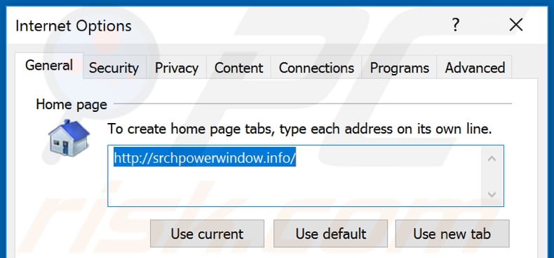 Verwijdering srchpowerwindow.info uit Internet Explorer startpagina