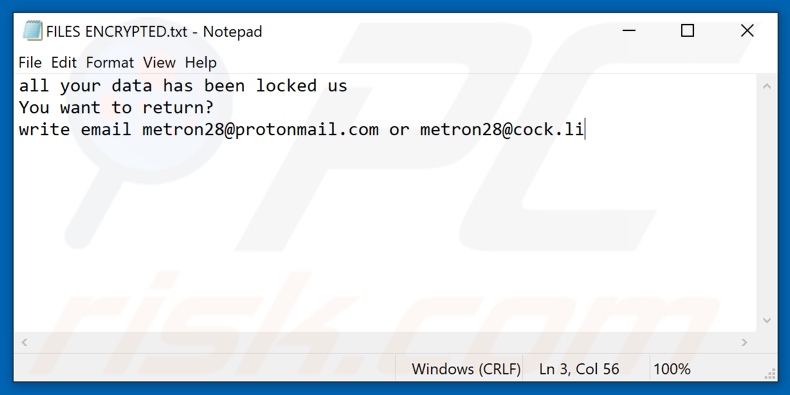 Back ransomware tekstbestand (FILES ENCRYPTED.txt)