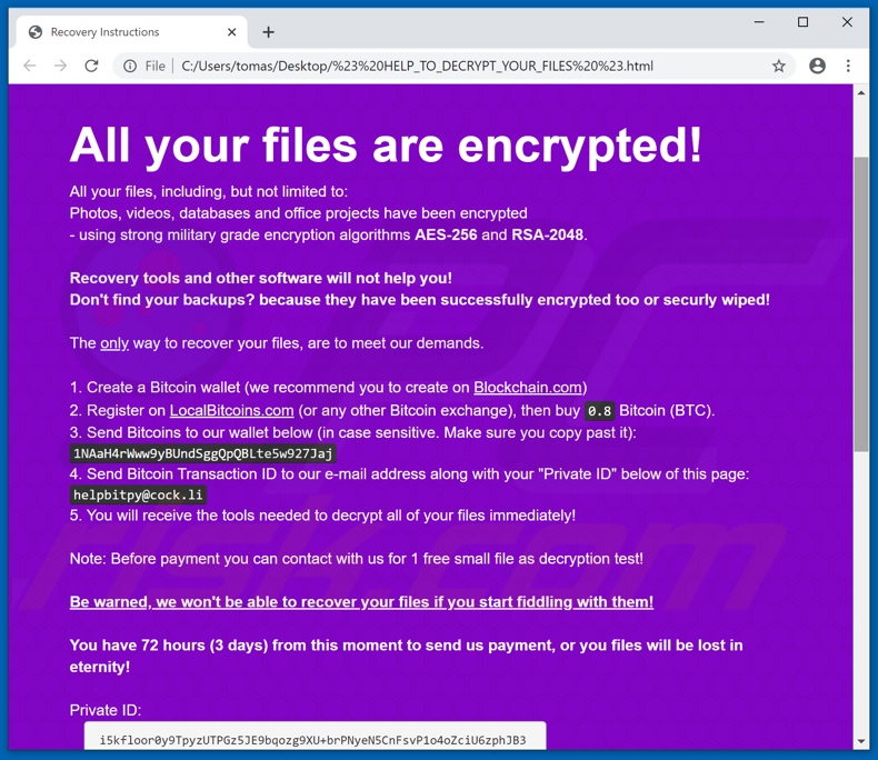 BitPyLock decryptie instructies (# HELP_TO_DECRYPT_YOUR_FILES #.html)