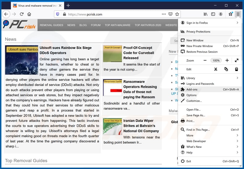 Schurken extensies verwijderen uit Mozilla Firefox stap 1