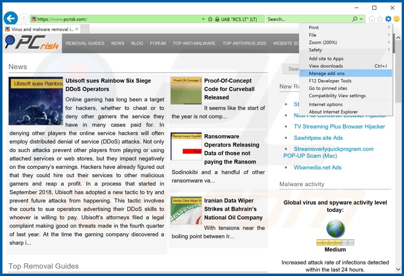 Schurken extensies verwijderen uit Internet Explorer stap 1