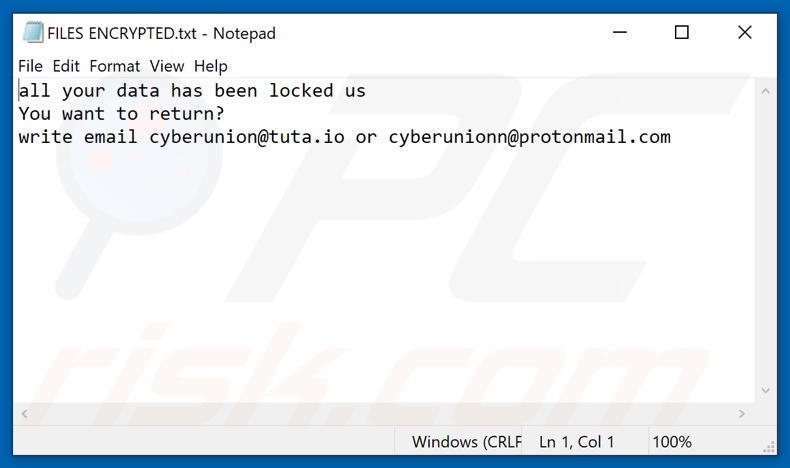 CU ransomware tekstbestand (FILES ENCRYPTED.txt)