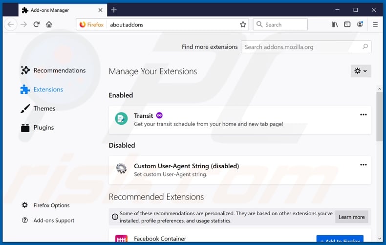 Verwijdering fraduleuze extensies uit Mozilla Firefox stap 2