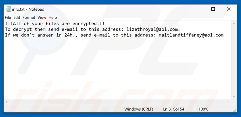 Dever ransomware tekstbestand (info.txt)