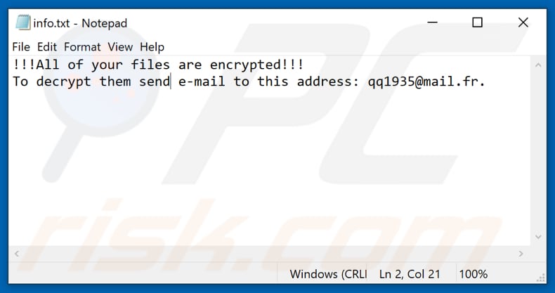 Devos ransomware tekstbestand (info.txt)