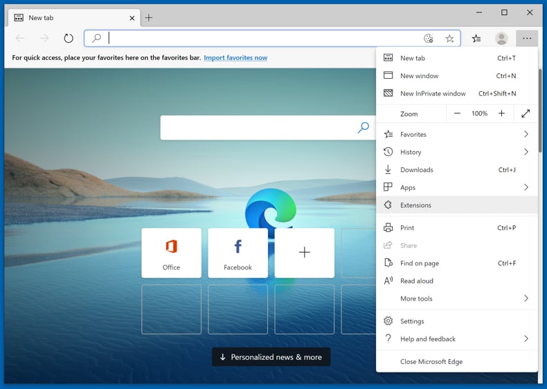 Adware uit Microsoft Edge verwijderen stap 1