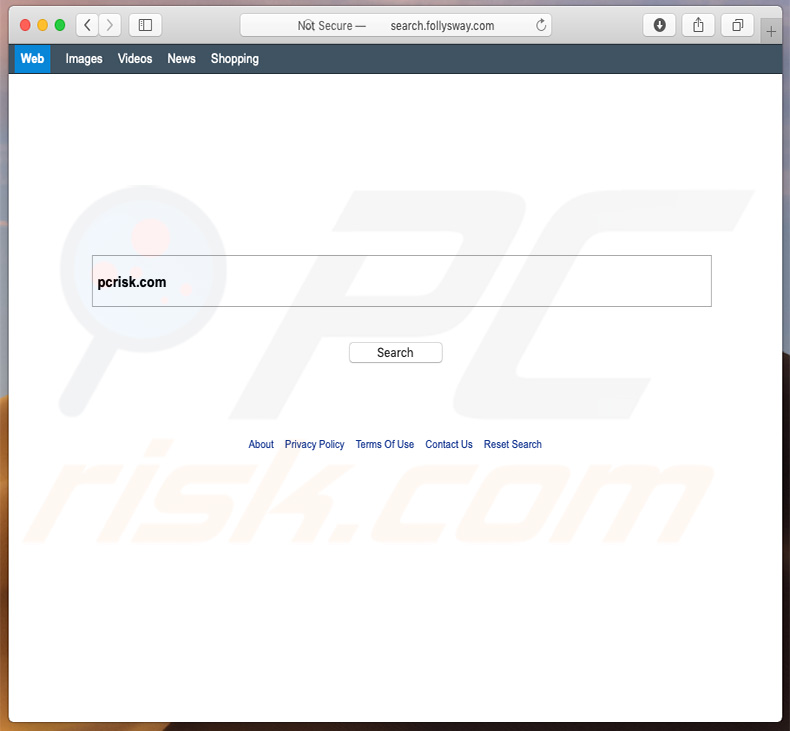 search.follysway.com browserkaper op een Mac computer