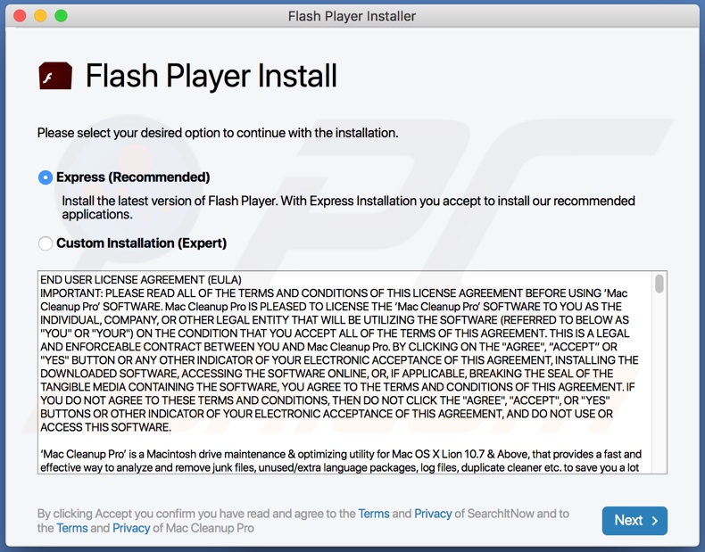 Valse Flash updates installer die GlobalAdviseSearch promoot