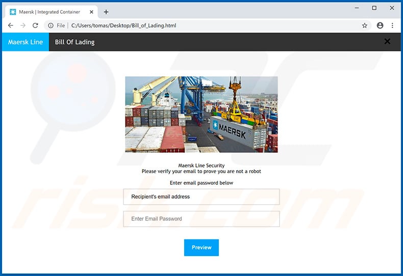 Maersk e-mail spam campagne gebruikte misleidende bijlage - Bill_of_Lading.html
