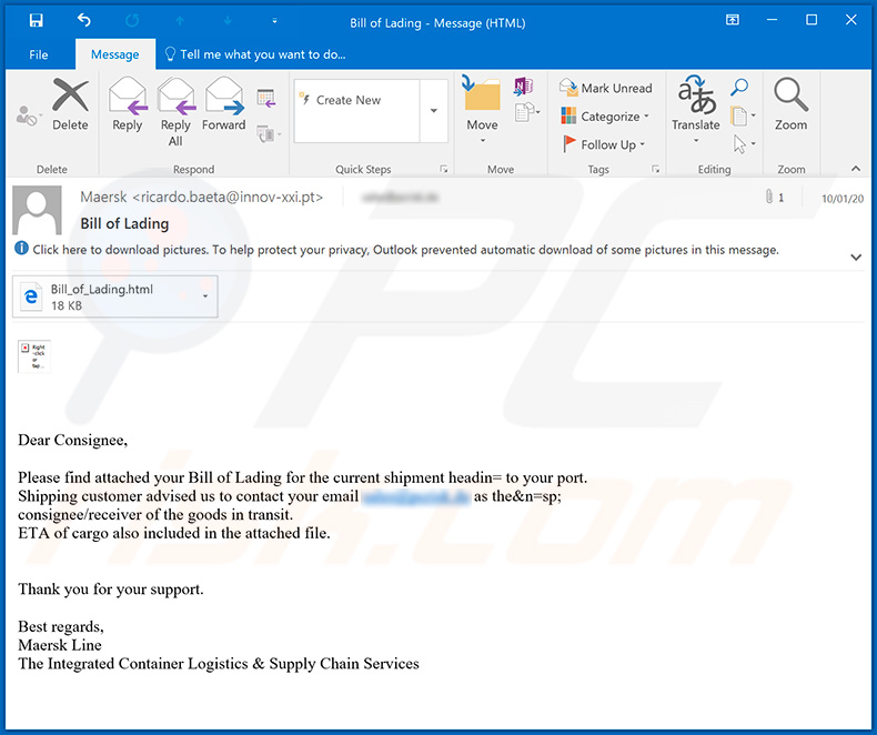 Maersk e-mail spam campagne gebruikt voor phishing doeleinden