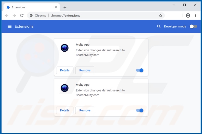 Verwijdering searchmulty.com gerelateerde Google Chrome extensies