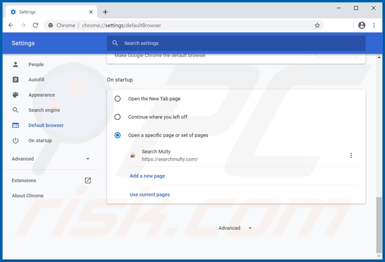 Verwijdering searchmulty.com uit Google Chrome startpagina