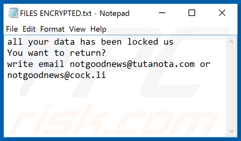 NEWS ransomware tekstbestand (FILES ENCRYPTED.txt)