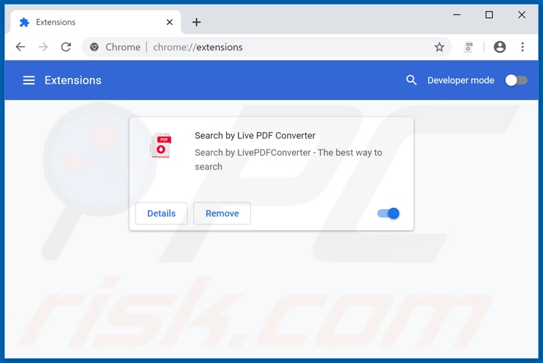 Verwijdering feed.livepdfconverter.com gerelateerde Google Chrome extensies