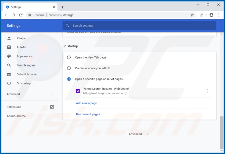Verwijdering feed.livepdfconverter.com uit Google Chrome startpagina