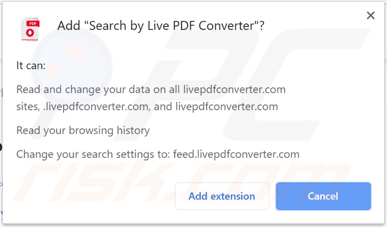 Search by Live PDF Converter browserkaper vraagt toestemmingen